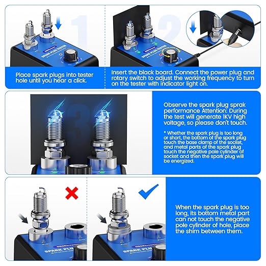 OBDResource Automotive Spark Plug Tester Engine Ignition Spark Plugs Tester Analyzer 0 to 6000RPM Car Motorcycle Spark Plug Testers Tool for 12V Gasoline Vehicles Dual Holes 13MM Spark Plug Socket