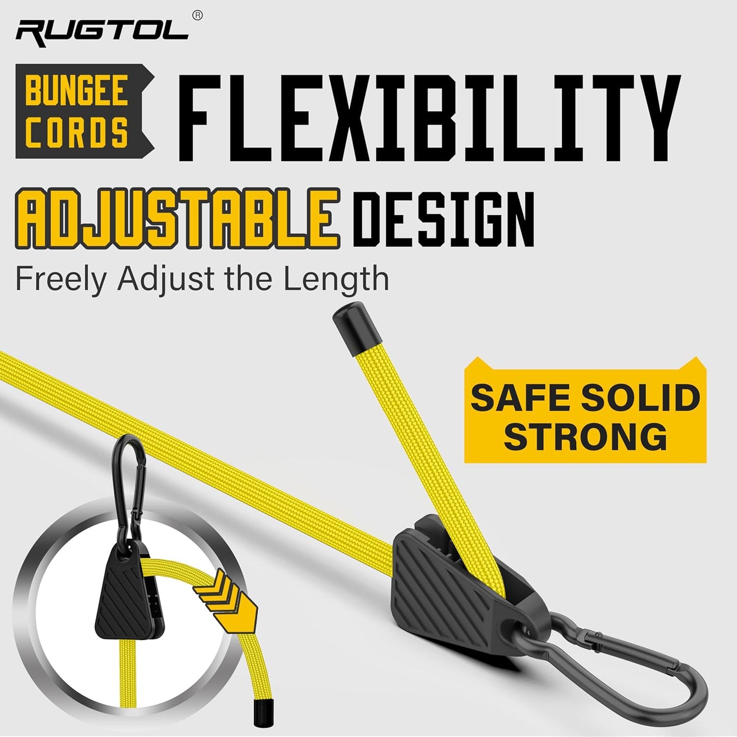 Bungee Cords with Hooks, 48 Inch Adjustable Yellow Bungee Cords with Carabiner Heavy Duty Outdoor, 8mm Thick Easy to Adjust Bungee Rope UV Resistant for Truck Bed, Bike Rack, Camping, 6 Pack