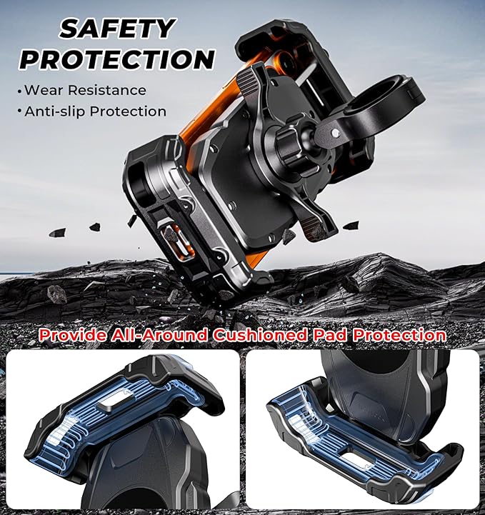Motorcycle Phone Mount [Secure Lock] One-Handed Operation Motorcycle Cellphone Holder, Bicycle Scooter Handlebar Clamp, Bike Phone Mount with Aluminum Alloy Base Fit for 5.4"-7.2" Smartphone