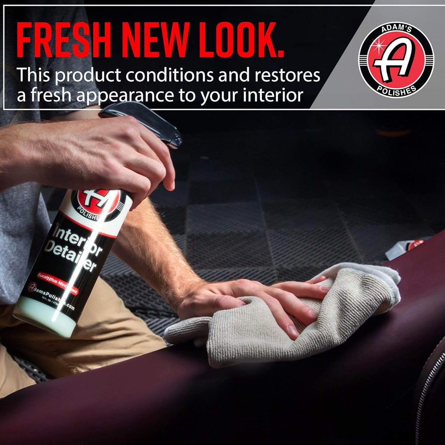 Adam's Polishes Interior Detailer 16 fl. oz - Total Car Cleaner, Protectant & Dressing | All Purpose Leather Conditioner | Vinyl, Dashboard, Screen, Seat Cleaner & More - Pack of 2