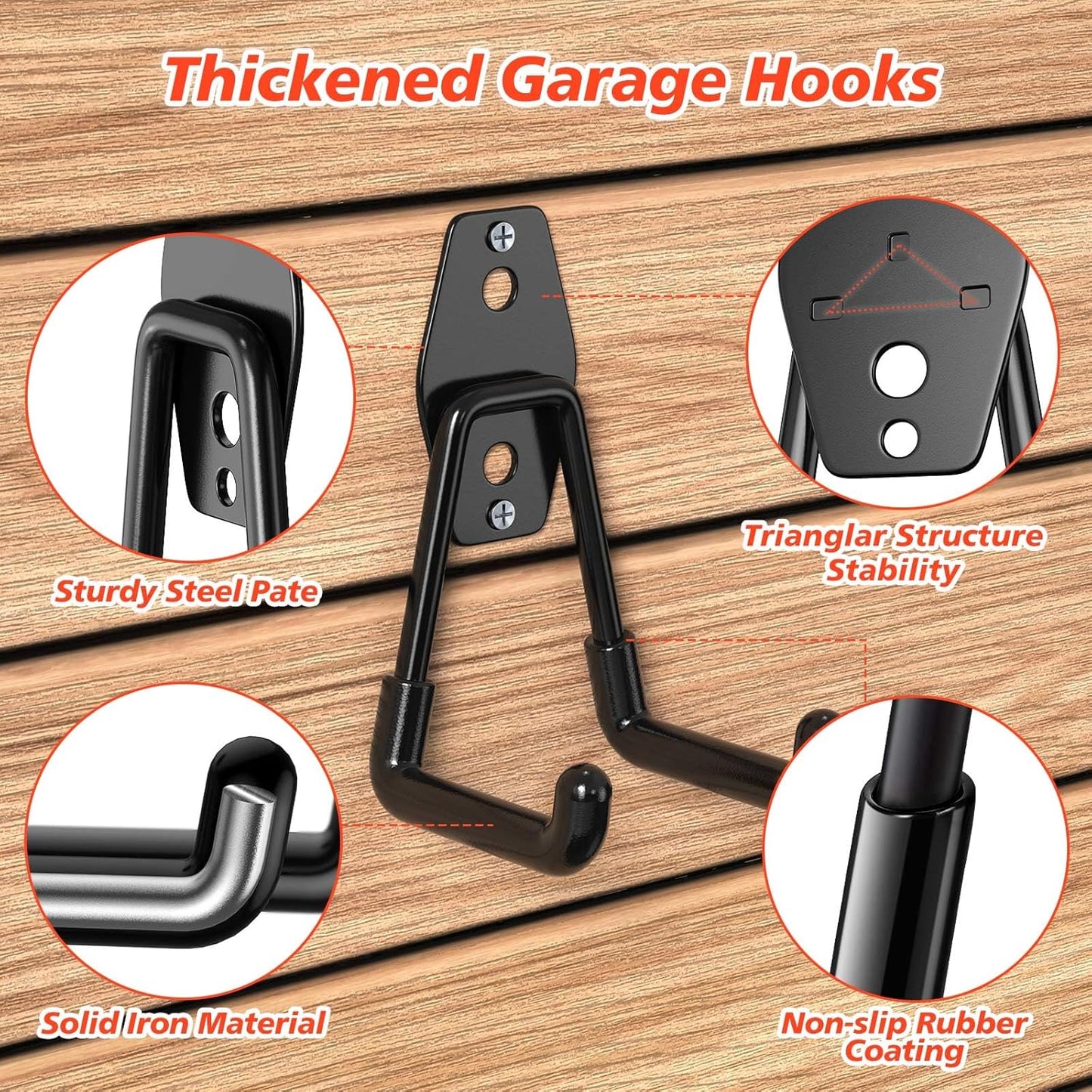 30 Pack Heavy Duty Garage Hooks,Solid Steel Wall Mount Hangers,with Anti-Slip Coating,for Hanging and Organising Ladder,Bike,Ropes,Broom,Garden,Yard and Power Tools