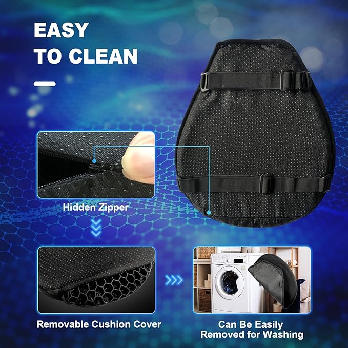 Motorcycle Gel Seat Cushion, 3D Honeycomb Shock-Absorbing, Hollow and Breathable, Hel Material is Compressive, Non-Breaking, Non-Hardening, Soft and Comfortable (Plush)