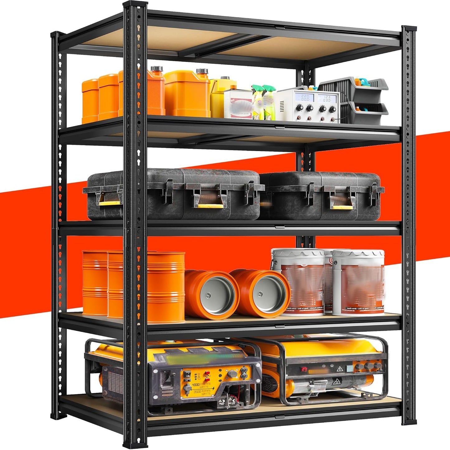 REIBII 72.05" H Storage Shelves 2300LBS Garage Shelving Heavy Duty Metal Shelving 5 Tier Garage Shelves Adjustable Metal Shelf for Kitchen Basement Pantry 35.45" W x 17.72" D x 72.05" H