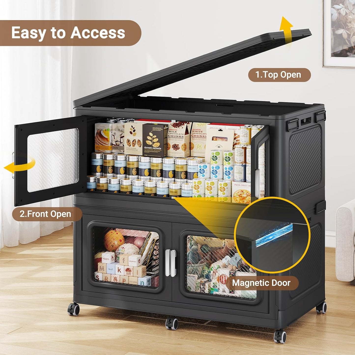 300 Qt Stackable Storage Bin with Lid, 75Gal Extra Large Collapsible Storage Boxes, Folding Plastic Drawer, Heavy-Duty Store Cabinet, Closet Organizer for Home Kitchen, 1 Pack Black