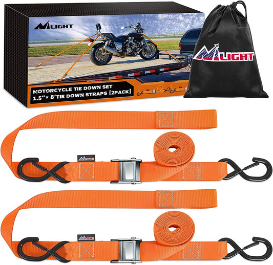 Nilight Motorcycle Tie Down Straps 1.5”×8’ Heavy Duty Cambuckle with Soft Loops Safety S-Hooks 3084Lbs Break Strength for Securing Dirtbikes ATV UTV