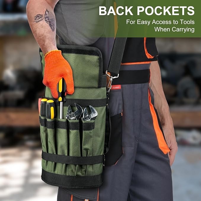 Tool Bag,Large Roll Up Tool Bag Organizer,13 Pockets Tool Roll Storage Pouch,Heavy Duty Portable Tool Storage Carrier Bag for Men,Mechanic,Electrician & Hobbyist,Green