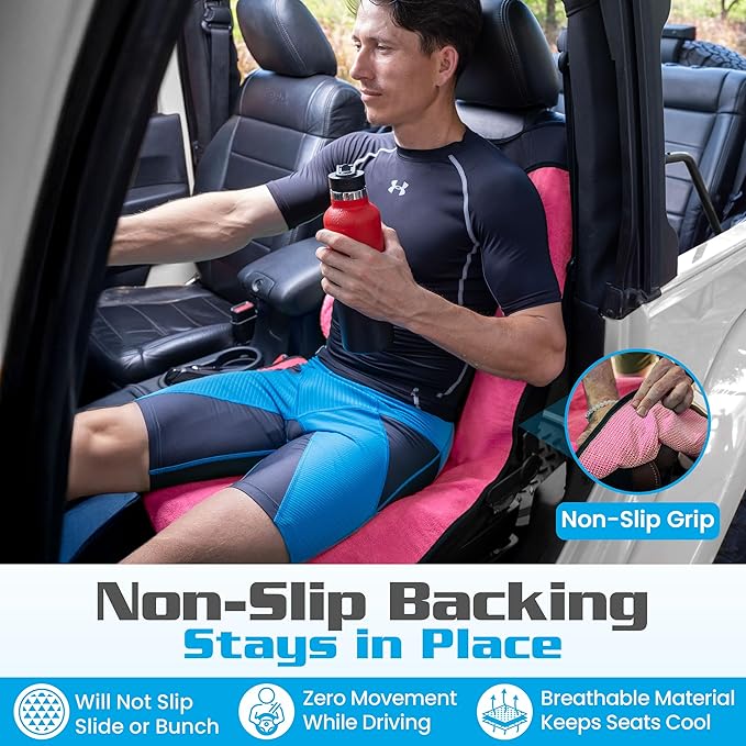 HAPPEGEAR Happeseat Waterproof Car Seat Cover & Protector – Universal Fit Car Seat Towel Cover – Non-Slip Backing, Easy Install & Storage, Machine Washable, Fits Front & Back, Pink