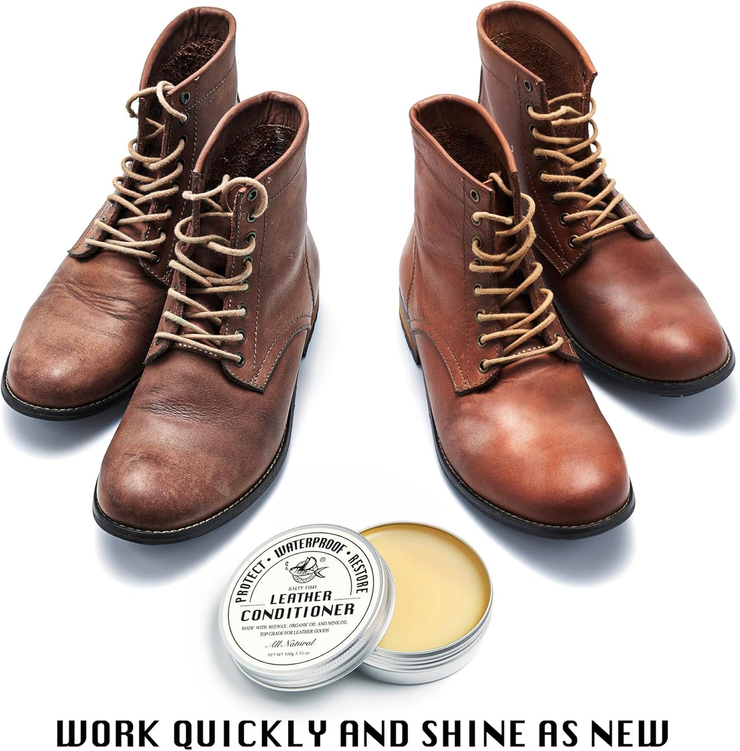 SALTY FISH All-Natural Leather Conditioner and Cleaner,Made with Mink Oil Beeswax,Protect Soften Waterproof Leather Furniture,Car Seats,Shoes,Boots,Bags (3.53 Oz with Sponge)