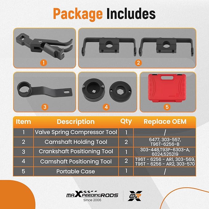 maXpeedingrods Timing Tool Kit for Ford 4.6L 5.4L 6.8L 2-Valve and 4-Valve Engine with Valve Spring Compressor Tool, Camshaft Holding Tool, Crankshaft Positioning Tool, Camshaft Positioning Tool