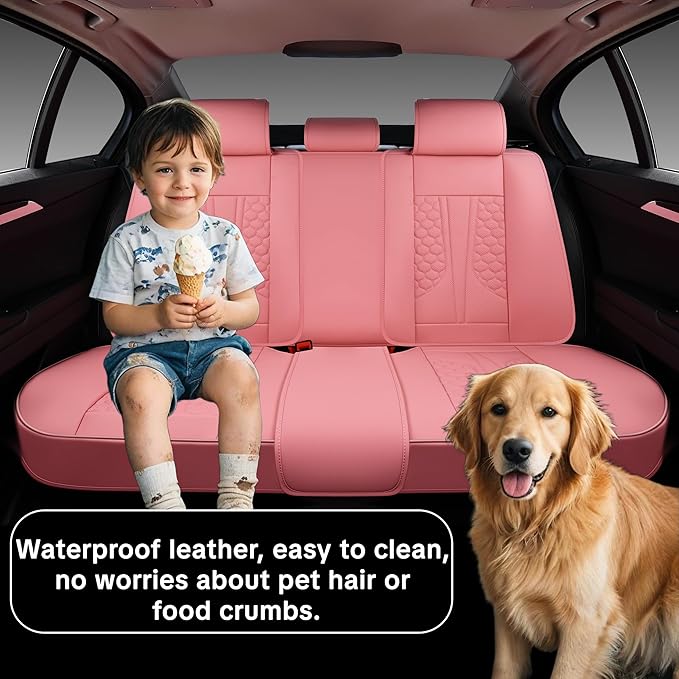 Pink Car Seat Covers Full Set – Stylish Leather Waterproof Seat Protectors for Cars, SUVs & Trucks, Airbag Compatible, Non-Slip Design, Easy to Install, Fits Most Vehicles