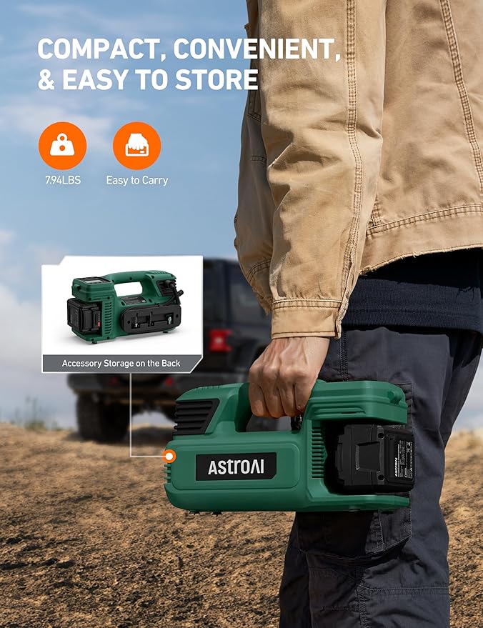 AstroAI TC4 Portable Air Compressor Tire Inflator, 470W 18 V Cordless Air Pump for Truck Tires with 4000mAh Battery, 150PSI Heavy Duty Air Compressor with Digital Display for Car, RVs, SUV Gift Green
