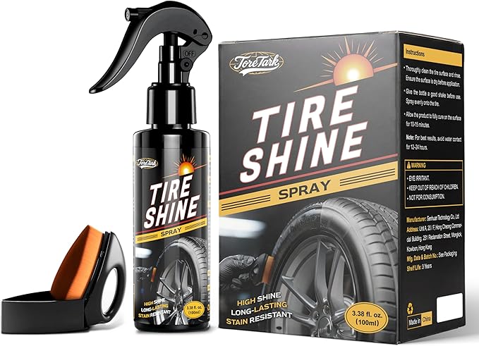 Tire Shine Spray, Ceramic Tire Coating, Not a Dressing, No Sling/Non-Greasy for Durable Black Wet Tire, Long Lasting UV Protection for Car, Truck & SUV Easy to Apply, 3.4 fl oz