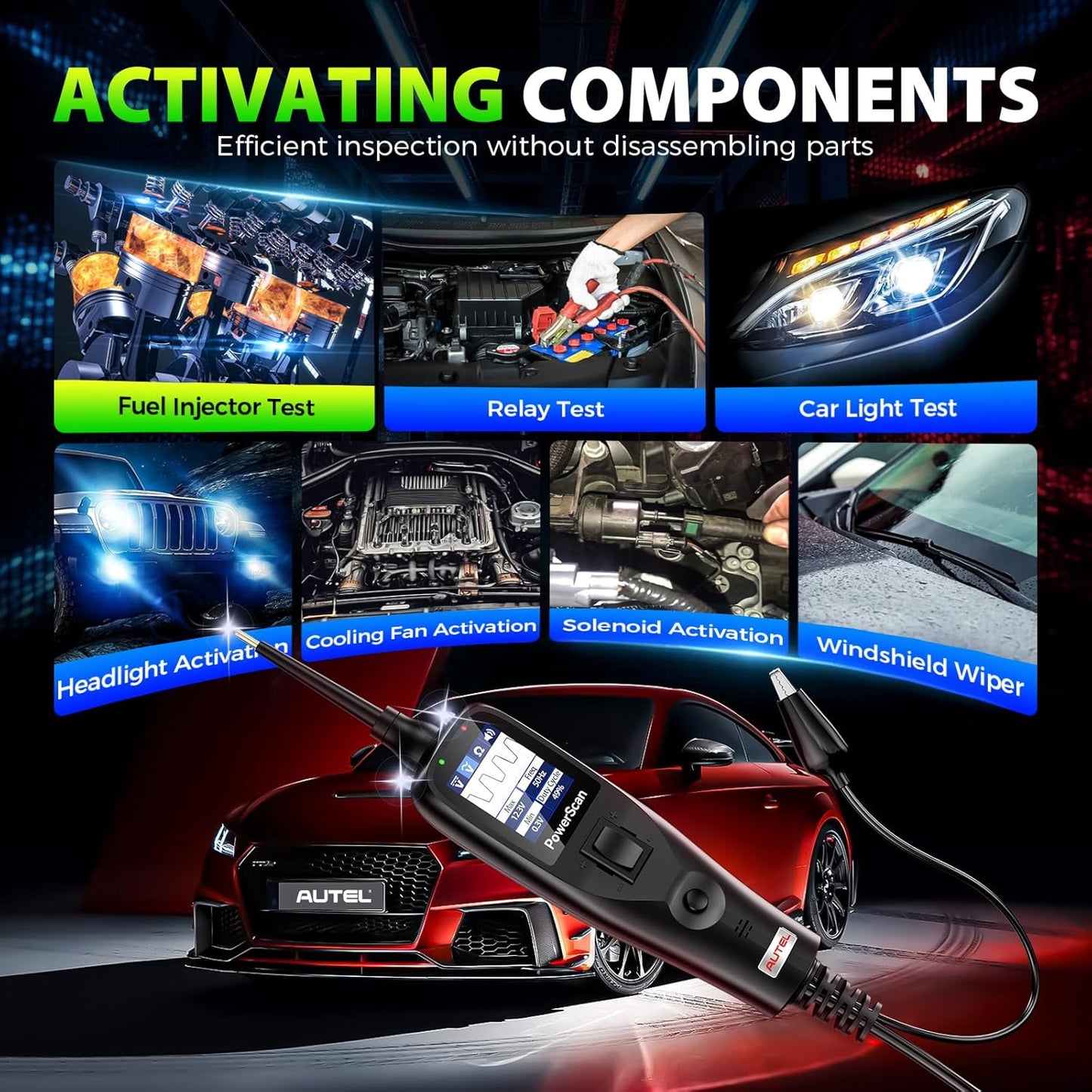 2025 Autel PowerScan PS100 Power Circuit Probe Tester, 12-24V Automotive Electrical Open/Short Breaker Finder, Component Activation Test Tool, AC/DC Trailer Relay Fuse Test, 40FT Cable, for 99% Cars