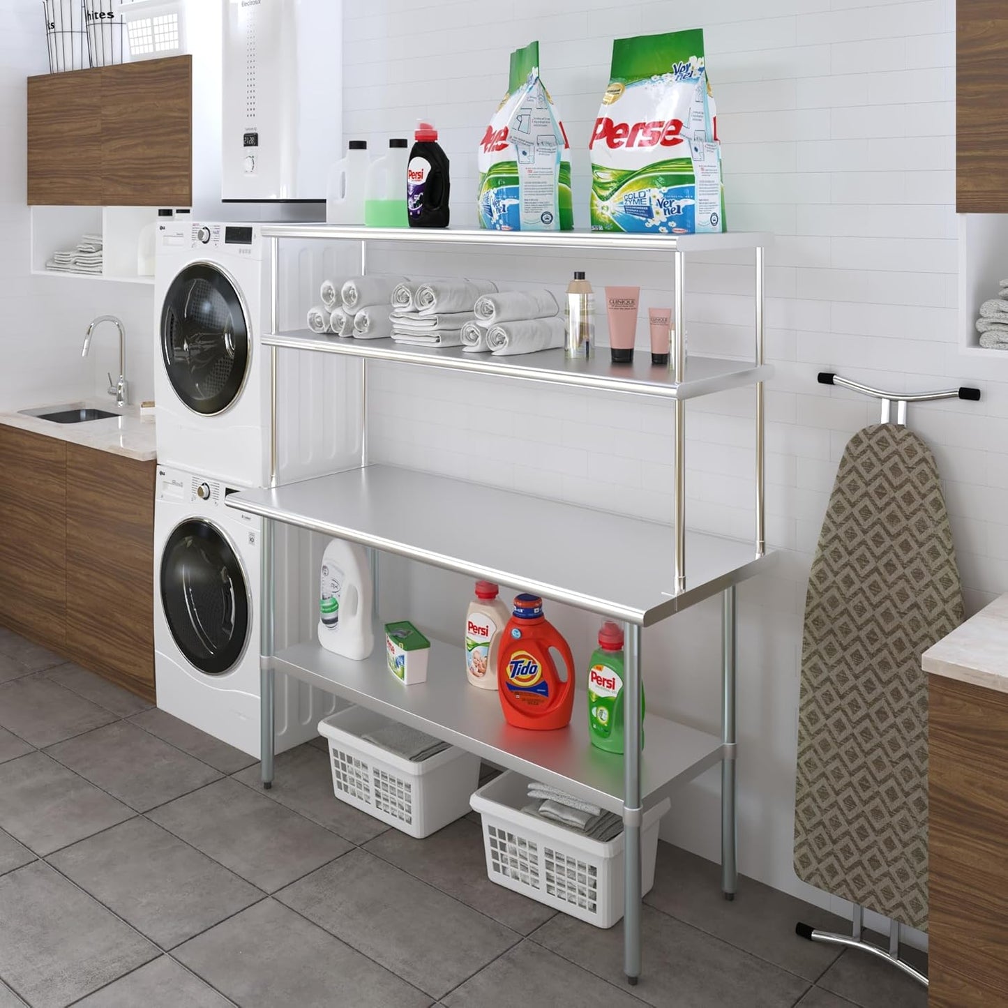 Amgood Stainless Steel Work Table Double Tier Overshelf | Metal Kitchen Prep Table & Shelving Combo (24" x 60" Work Table + 18" Overshelf)