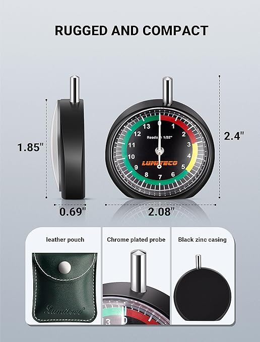 Tire Tread Depth Gauge, Dial Type Tire Depth Gauge Reads in 1/32" for Tread Wear, Professional Pocket Tire Gauge with Case for Truck, Motorcycle, Car and Bus Tyre in 32nds