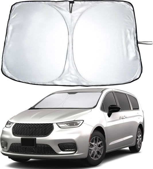 for Chrysler Pacifica 2017-2025 EcoNour Windshield Sunshade -240T Polyester Material Cars Sun Visor Reflector Blocks UV Rays Foldable Sunshade Interior Protection Chrysler Pacifica Accessories