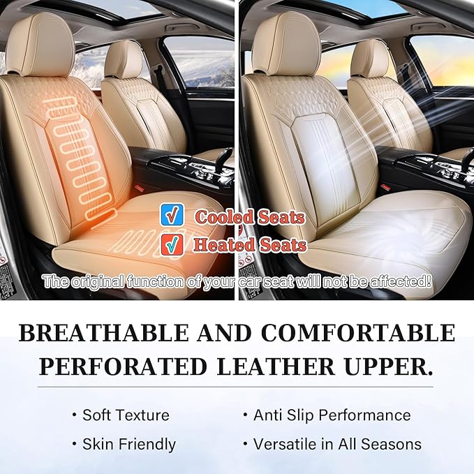 Coverado Seat Covers, Car Seat Covers Front Seats, Beige Seat Cover, Waterproof Car Seat Cushion, Front Car Seat Covers Leatherette Car Seat Protector Universal Fit Most Cars