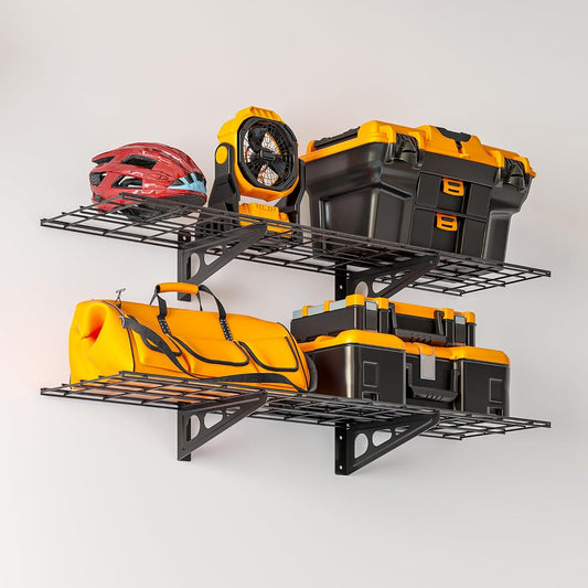 1x4 ft Garage Shelving, 2-Pack Wall-Mounted Shelves for Garage, Kitchen, Pantry Storage, 300 lbs Total Load Capacity Wall Shelving, Black