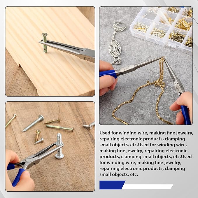10 Pack Mini Needle Nose Pliers Bulk, 6 Inch Precision Pliers Set with Extra Long Tips for Jewelry Making, Wire Wrapping, Small Object Gripping, DIY Project (Blue)