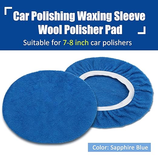 6 PCS Car Buffing Pads for 7-8 Inch Orbital Polisher, Microfiber Polishing Pad Buffer Polisher Bonnets, 7-8 Inch Polishing Pads Cover Waxing Pads for Car Detailing (Blue)