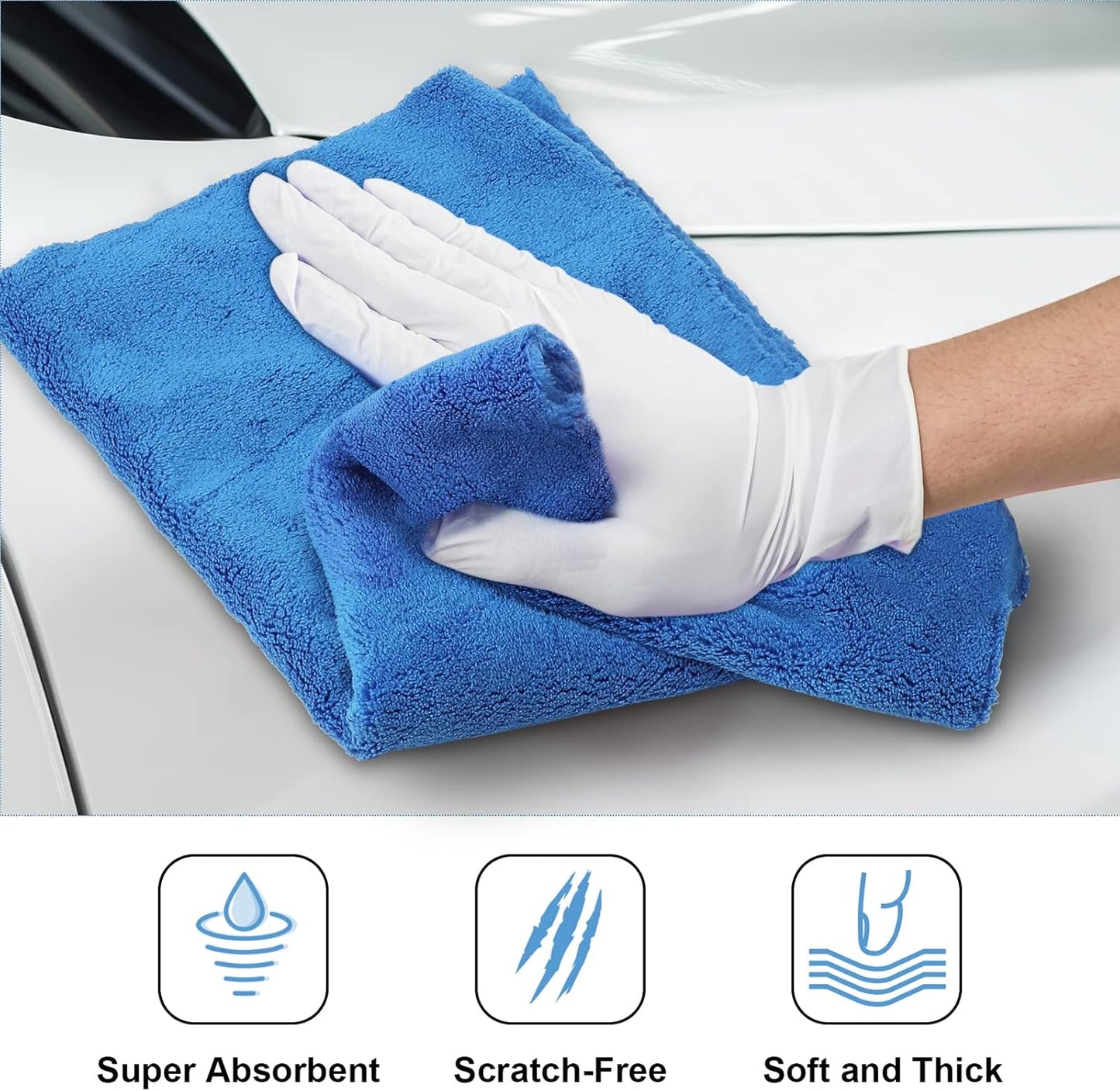 Shimeyao 30 Pcs Edgeless Microfiber Plush Towels for Cars Detailing Drying Wash Polishing Absorbent Cleaning Cloths, 500 GSM, 16 x 16 Inch(Dark Blue)