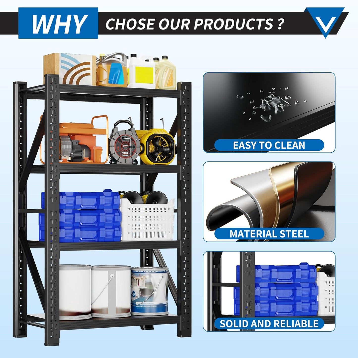 3000LBS Garage Shelving 42" W Garage Shelving Heavy Duty 4-Tier Metal Storage Shelves Adjustable Shelf Unit Storage Rack for Basement Supermarket Warehouse 42" W x 20" D x 78" H Black