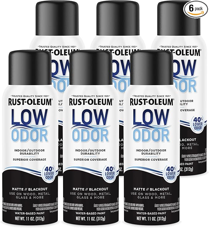Rust-Oleum Low Odor Premium Spray Paint, 11 oz, Matte Blackout, 6 Pack
