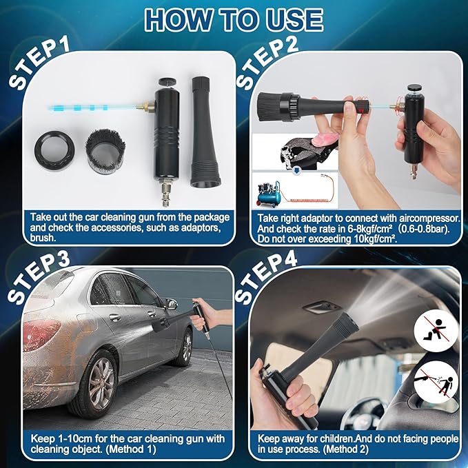 Tornado Car Cleaning Gun, Dry Car Detailing Tools, Aluminum Alloy Bearing Nozzlefor, Car Quickly Blasts Dirt and Dust Works with Air Compressor (Gray)