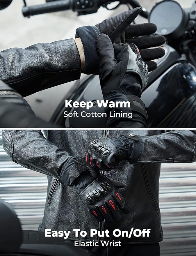 KEMIMOTO Winter Motorcycle Gloves, Rainproof Riding Warm Gloves with Touchscreen for Motorcycle Riding, ATV, UTV, Snowmobile Black-Carbon L