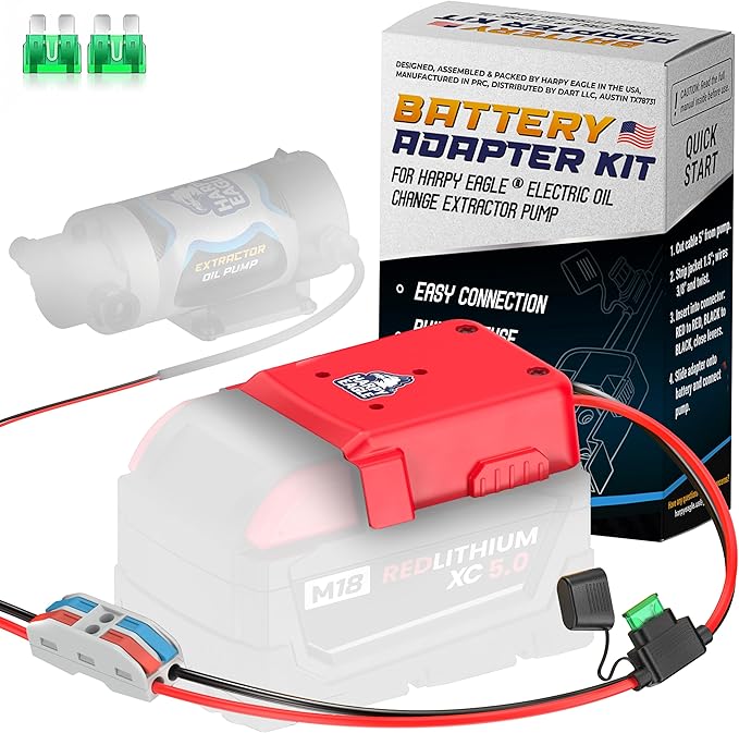 Harpy Eagle Battery Adapter for Red M18 18V Batteries – Compatible Oil Extractor Pump – Includes 30A Fuse, WAGO Connectors & 12AWG Wires – Battery & Pump Not Included