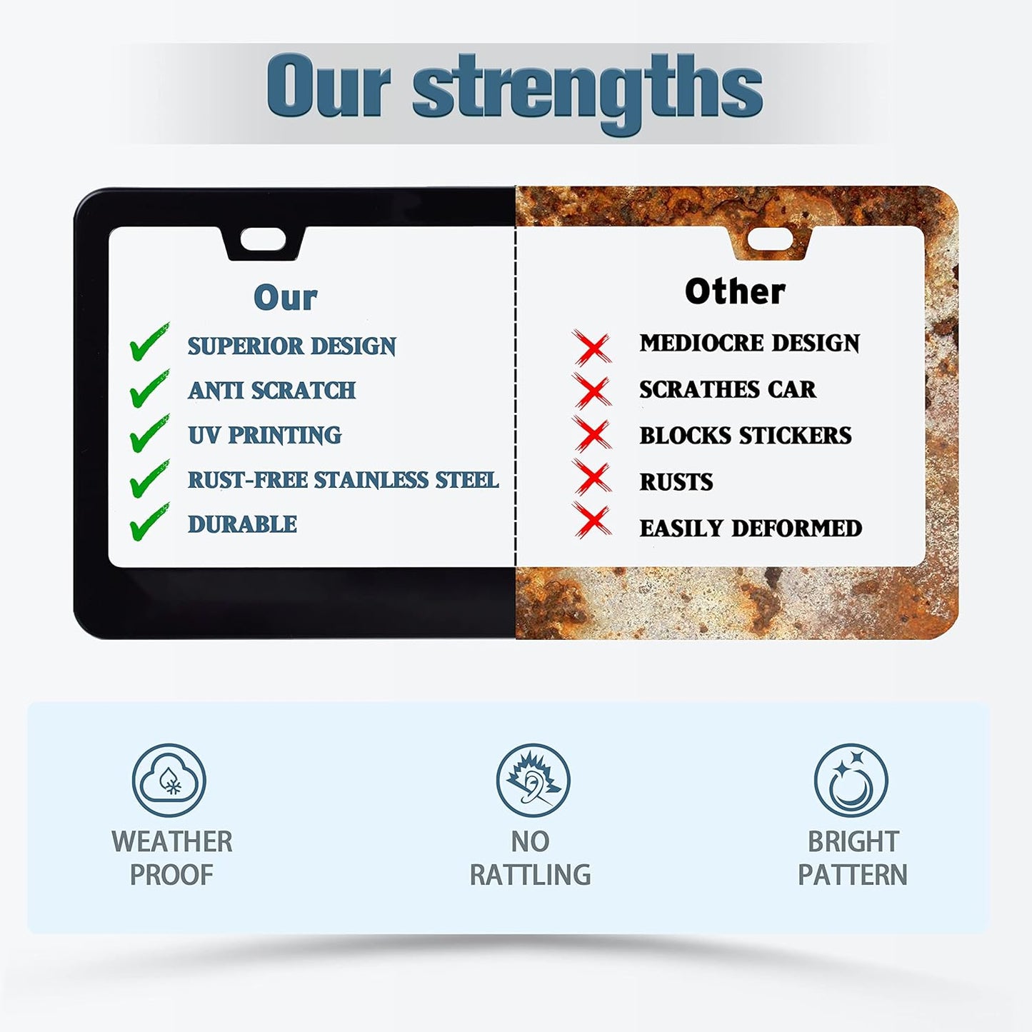 American Flag License Plate Frame United States Flag License Plate Frames Personalise Stainless Steel Funny Design Compatible with Standard License Plate Holder for USA Canada 6 X 12 Inch with Screws