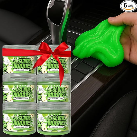 Slime Buddies Car Cleaning Gel Putty - 6 Pack Apple Scented Interior Detailing Tool for Cup Holder, Air Vent & Keyboard - Reusable Auto Detailing Accessories - Dust Remover Goop - Gifts for Men Women