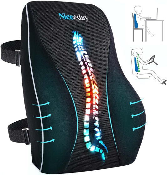 Lumbar Support Pillow for Office Chair Car Back Support Pillow, Memory Foam Gaming Chair Desk Chair Back Cushion for Lower Back Pain Relief, Ergonomic Back Rest with Double Adjustable Straps