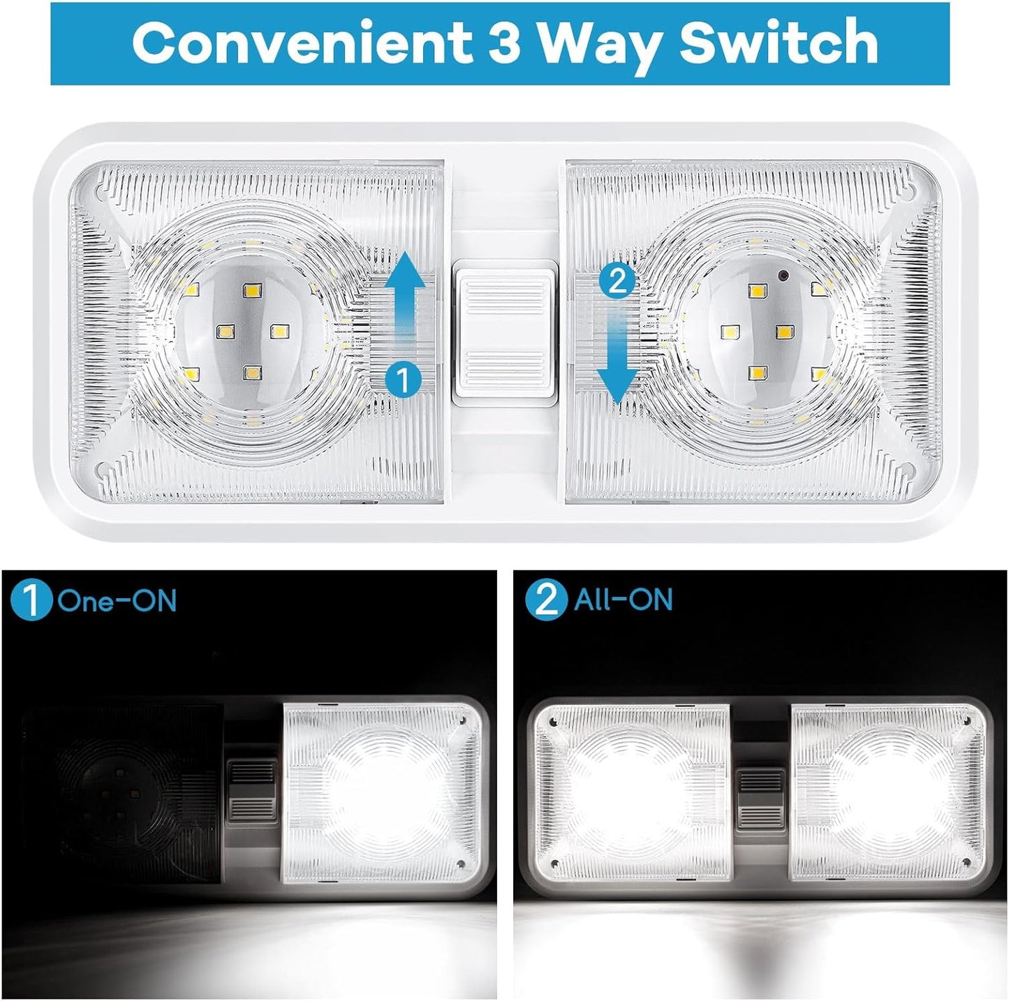 8 Pack RV Lights Interior 12V Led 8W Ceiling Double Dome Light 600 Lumen Brightness Lights Fixtures for RV Camper Trailer Boat Car, Natural White 4000-4500K, 48 X 2835 SMD LED