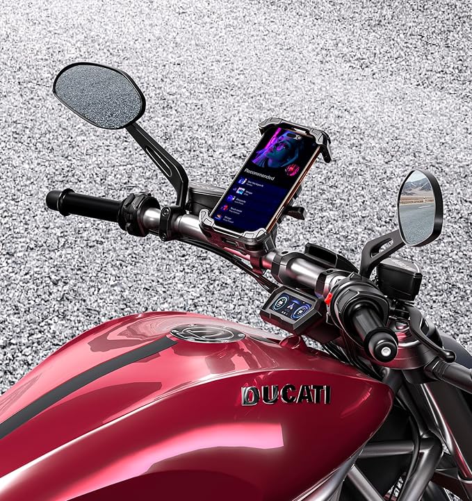 Motorcycle Phone Mount [Secure Lock] One-Handed Operation Motorcycle Cellphone Holder, Bicycle Scooter Handlebar Clamp, Bike Phone Mount with Aluminum Alloy Base Fit for 5.4"-7.2" Smartphone