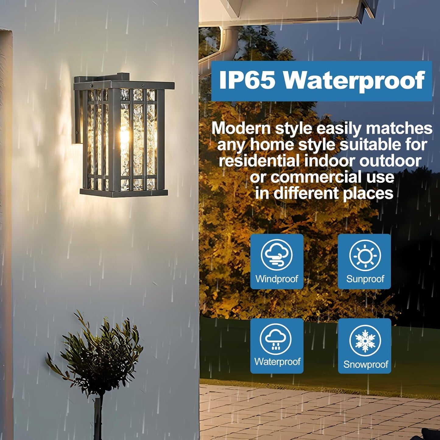 Outdoor Wall Light E26 Base Metal Frame - Black Exterior Waterproof Lanterns with Clear Glass, Porch Wall Mount Lighting for Garage, Patio(Bulb not Included)