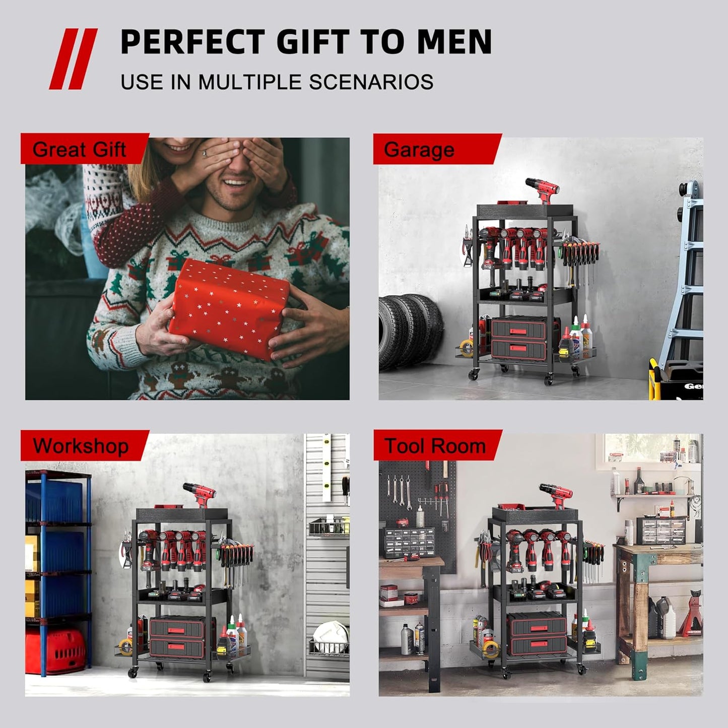 DEWALT Power Tool Organizer - Garage Storage Shelving with Rolling Cart & Open Tool Chest Cabinet Box Organizer with Wheels - Workshop & Gift Ideas for Men, Dad