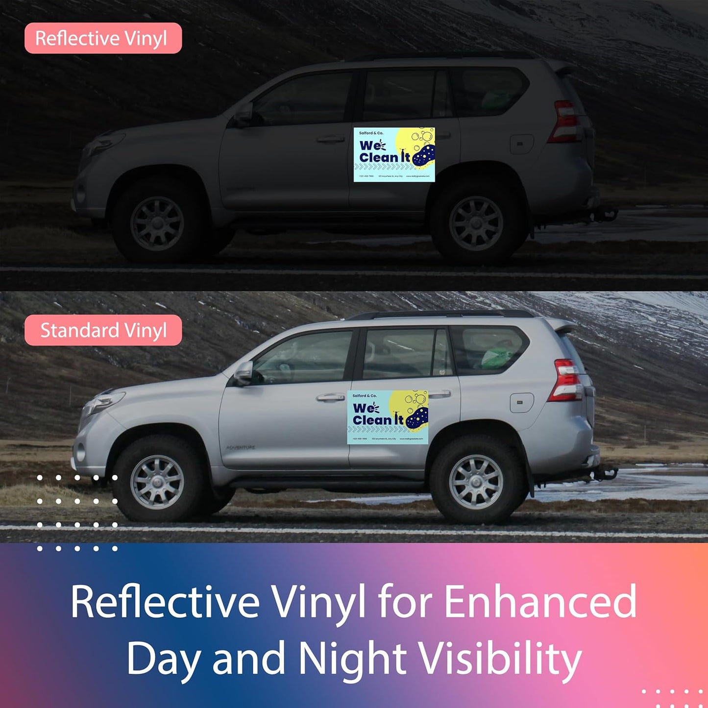 Custom Car Magnet for Business 2 Pack | Personalized Logo, Text, and Image Reflective Magnetic Signs for Vehicles | Effective Advertising Signs | Various Size | Weather-Resistant - 18x36in