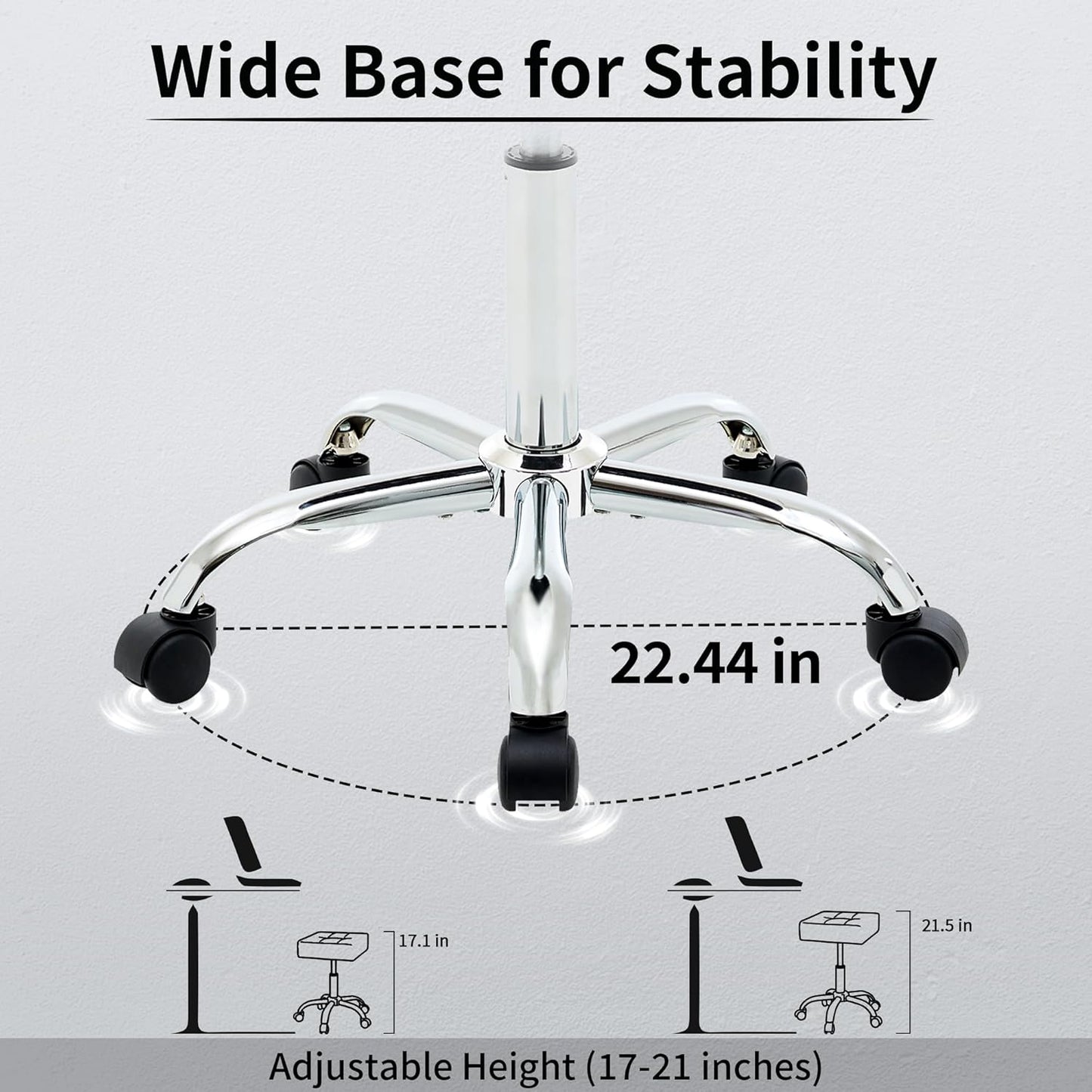Ergonomic Desk Stool with Wheels (Adjustable Height 17"-21") (300lbs Capacity) Faux Leather Office Stool (Coffee Brown)