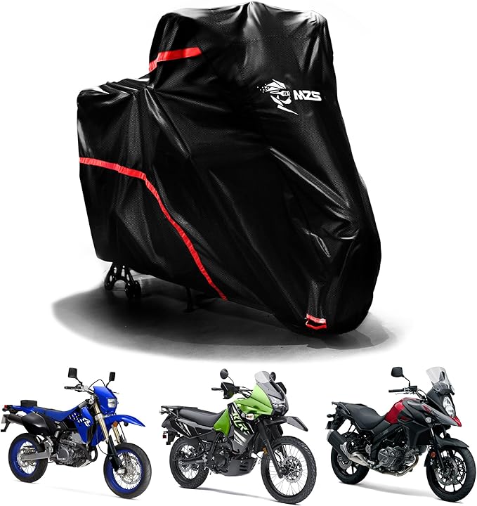 MZS Motorcycle Cover Waterproof Outdoor Compatible With XR1200X XG750A SCL500 CB750 KLR650 R1200GS Scrambler Vstrom Diavel Transalp DR650S Tenere XR650L, All Weather Outdoor Protection Covers Storage