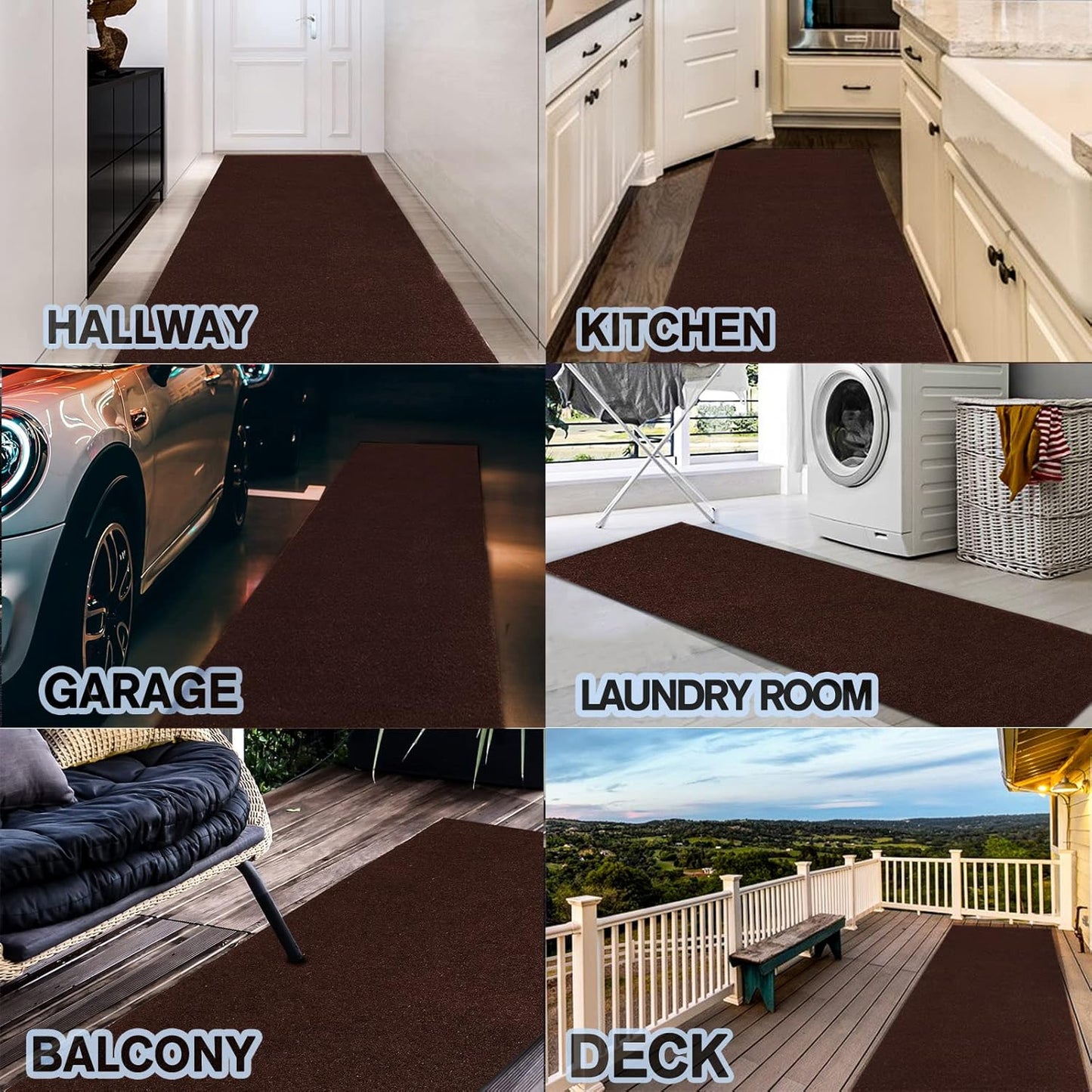 Custom Size Backed Non-Slip Area Rugs Runner, Easy Clean, Waterproof Runner Rugs for Hallway Entryway, Kitchen, Laundry, 2FT x 73FT, Brown