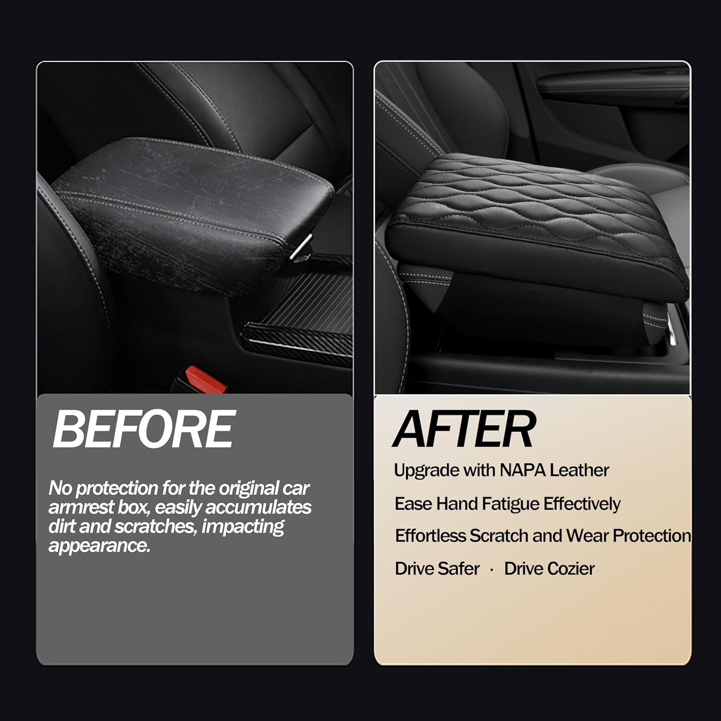 Car Center Console Cover pad PU Leather,Black Armrest Box mat,Vehicle Arm Rest Cushion Protector,Memory Foam pad,Full size SUV truck,f150 sierra titan silverdo tundra(sizeD 15x13.4x2.2)