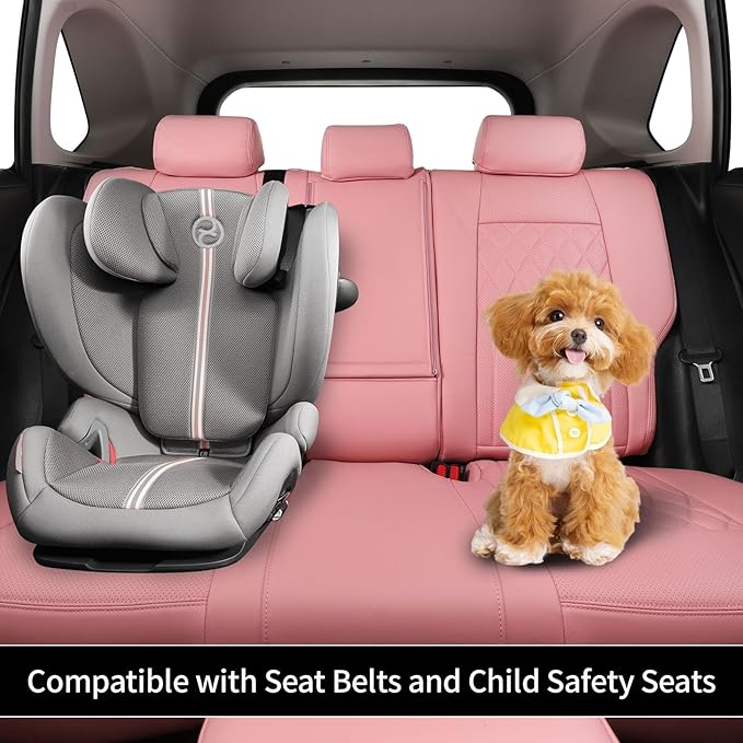 EKR Rav4 Seat Covers Custom Fit for Toyota Rav4 (for Hybrid) 2019-2025 LE,XLE,XLE Premium,Limited,Woodland Edition, Leather Pink Seat Cover Full Set for Women,Faux Leather(Pink)