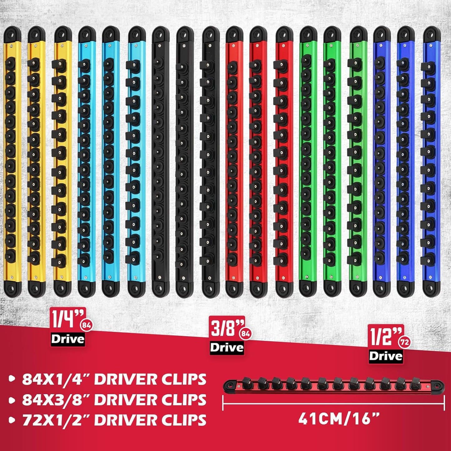 18-Piece Magnetic Socket Holder Organizer Set (Holds 240 Sockets), Heavy Duty 1/2, 3/8, 1/4-Inch Socket Racks Premium Quality Socket-Clip Rail Holder Aluminum Sockets Rack Kit for Tool Box Drawer