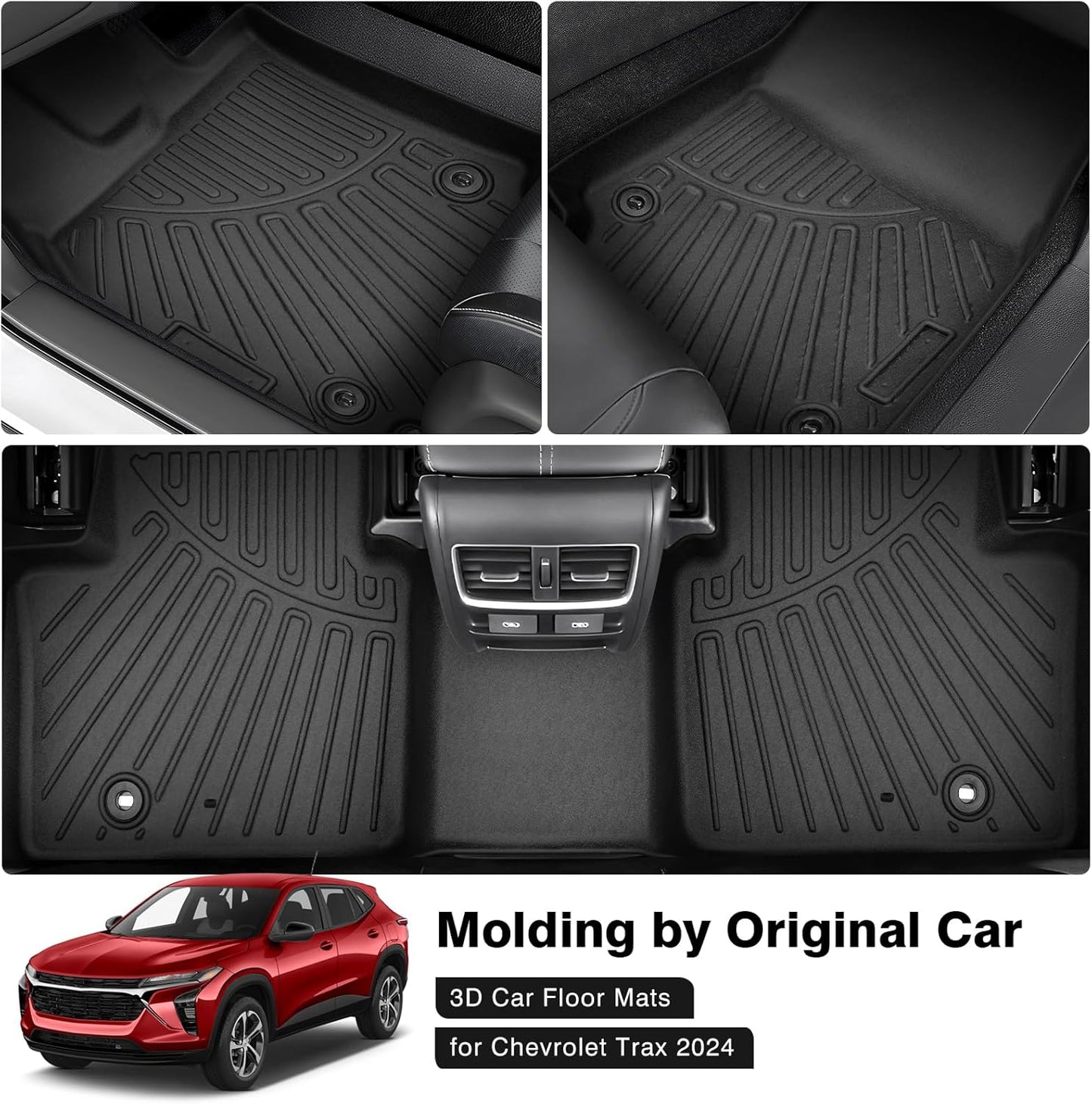 Powerty Floor Mats for 2024 2025 Chevrolet/Chevy Trax Accessories All Weather Floor Liner 3D TPE 1st & 2nd Row Floor Mat Heavy-Duty Floor Liners
