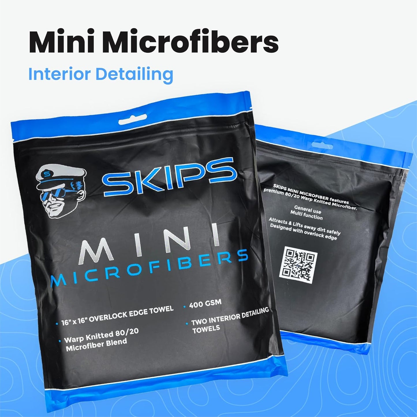 SKIPS Mini Microfiber Towels: 2-Pack of Premium Interior Detailing Towels, Lint-Free Microfiber Cleaning Cloth for Cars, Boats, and Large Surfaces - Ultra-Soft, Streak-Free, Safe for Paint