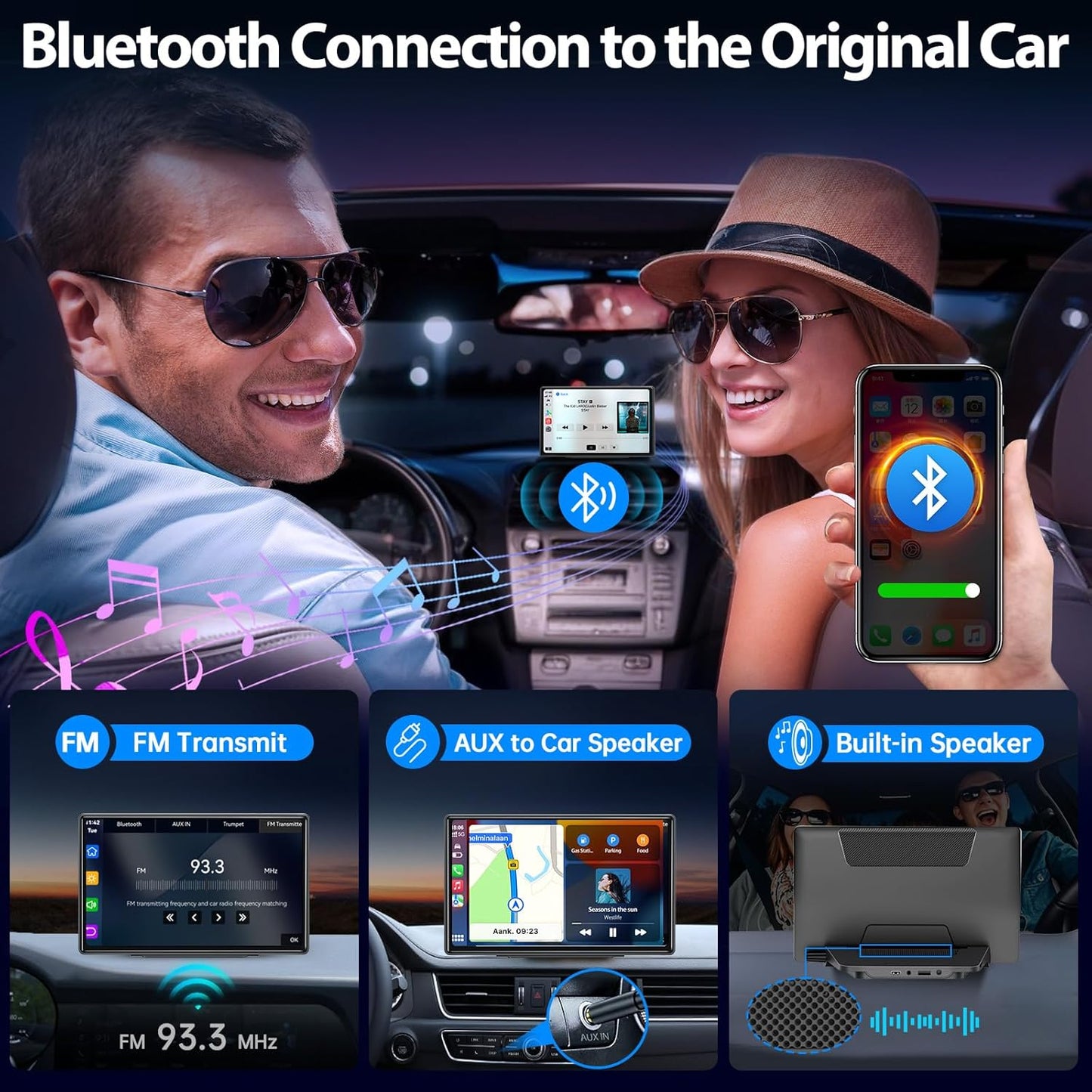 Wireless CarPlay Screen for Car - Portable Dash 9" HD IPS Screen with Strongest Suction Mount, Android Auto, GPS Navigation, Bluetooth Handsfree, Airplay, MirrorCast, Fit Most Cars