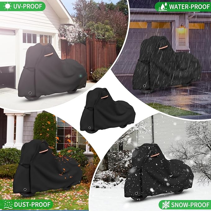Roasivi Motorcycle Covers Outdoor Waterproof Motorbike Covers All Season Universal Weather Protection for Harley Davidson Touring Models General Fits XXL 96" L x 43" W x 55" H Black