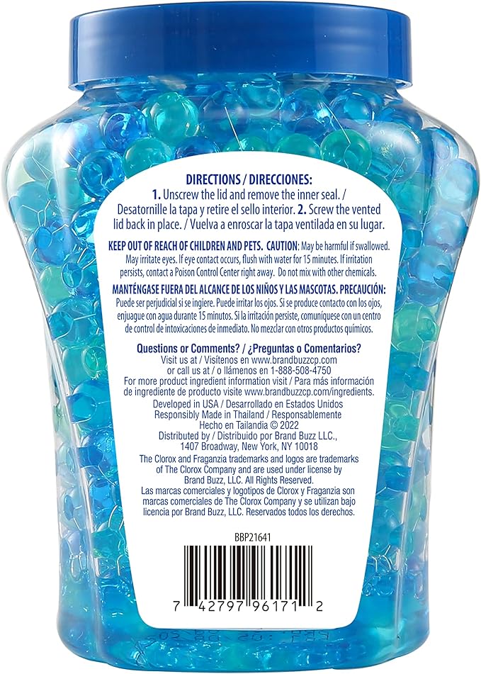 Clorox Fraganzia Crystal Beads Air Freshener in Fresh Ocean Breeze Scent - Long-Lasting Room Deodorizer - Odor Eliminator Gel Beads to Freshen Home, Car, or Office, 12 Fl Oz