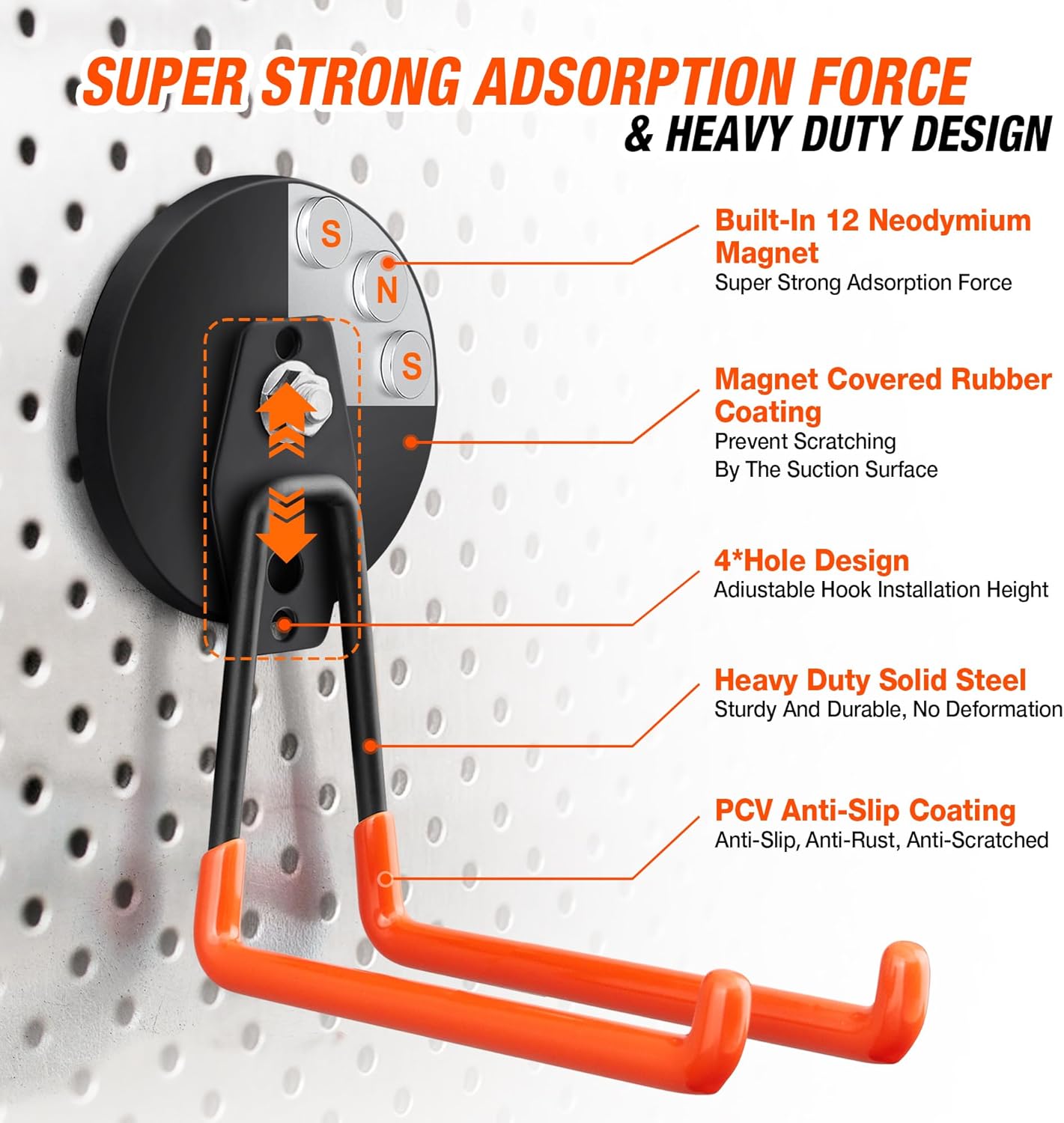 2Pcs Large Strong Magnetic Hooks for Hanging Heavy Duty, 3.5in Neodymium Magnet Storage Utility Hooks, Steel Long Magnetic Holder/Hanger Hook Organizer for Hanging Garage/Garden/Power Tools